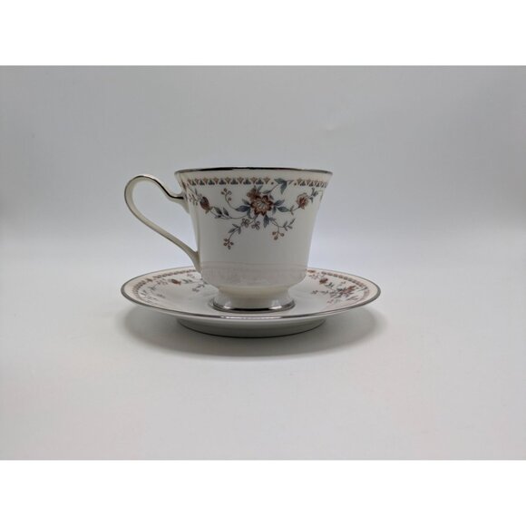 Adagio by Noritake Ivory 7237 Footed Cup Saucer Accented Formal Floral Vintage - Picture 4 of 17